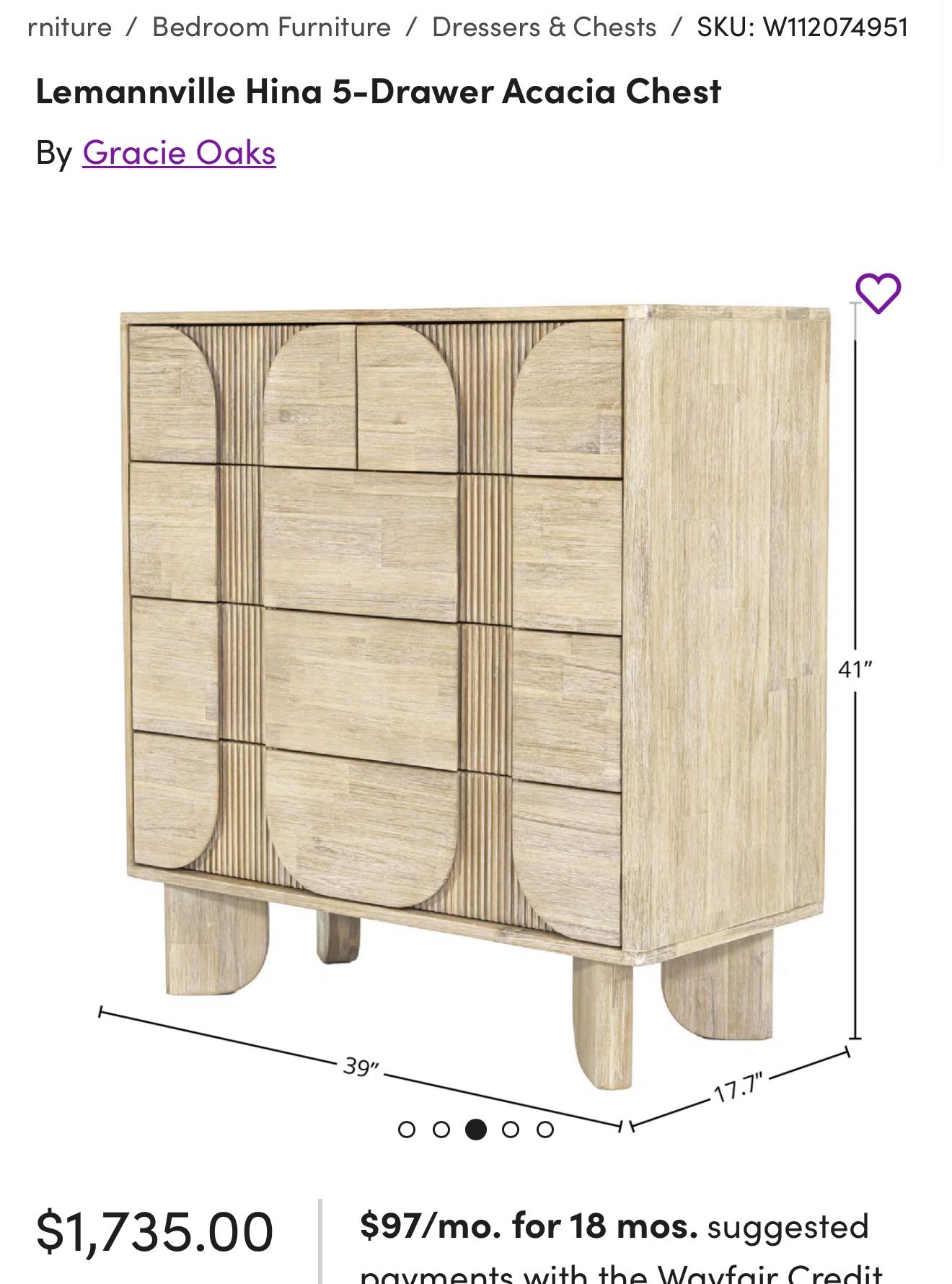 Lemannville Hina 5-Drawer Acacia Chest - Image 6