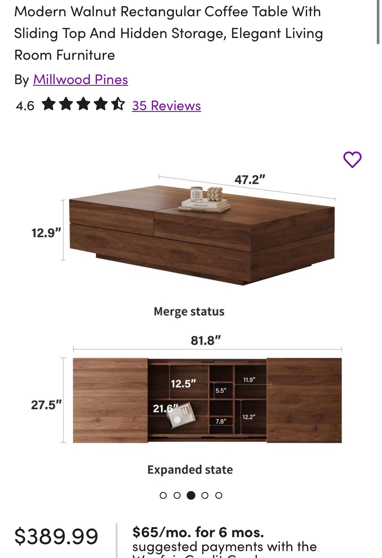 Modern Walnut Rectangular Coffee Table With Sliding Top And Hidden Storage, Elegant Living Room Furniture - Image 7
