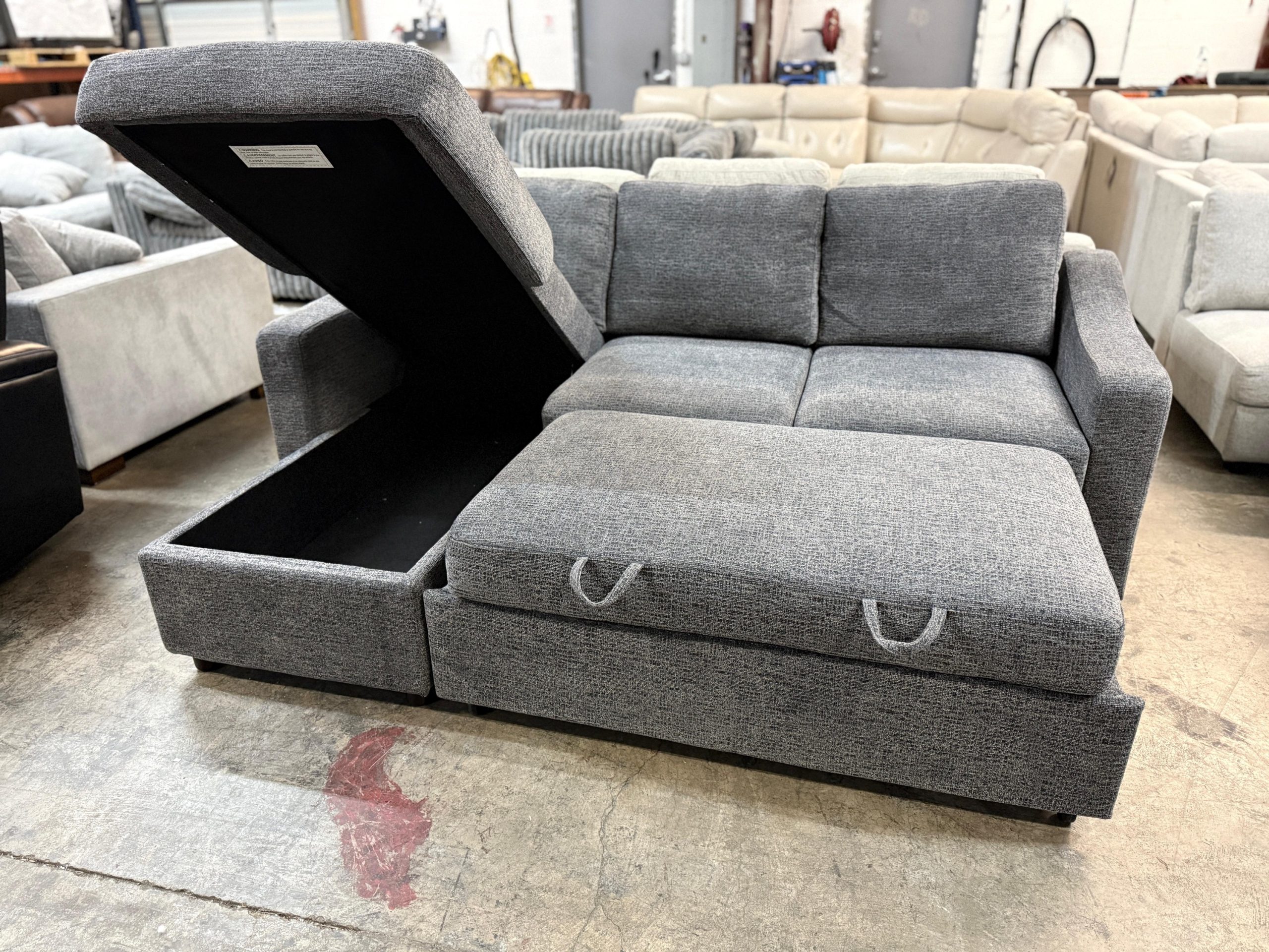 Coddle Aria Fabric Sleeper Sofa with Reversible Chaise and Storage, Gray - Image 3