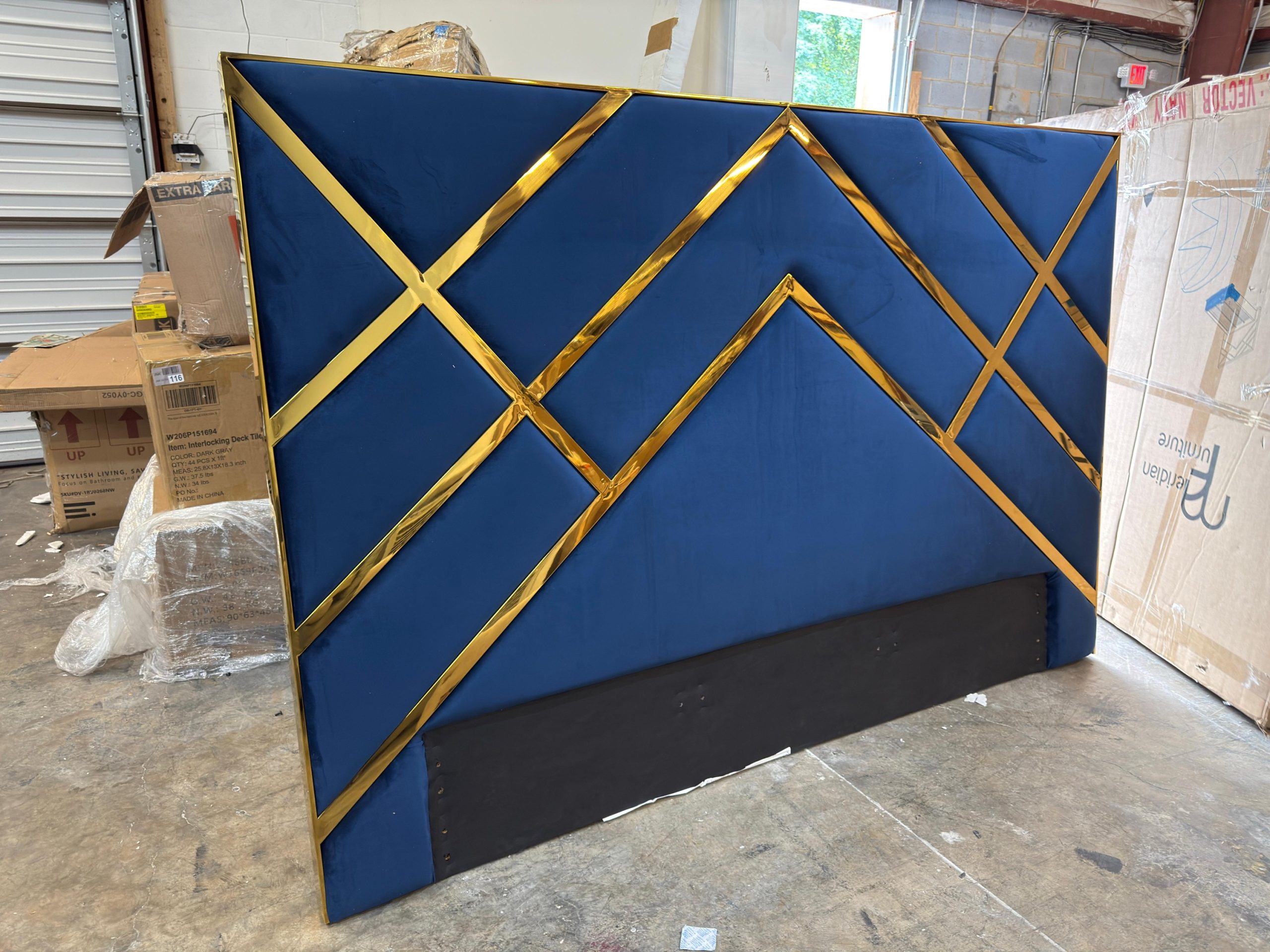 Velvet King Bed Frame 180x200cm In Navy Blue-Elegant - Image 2