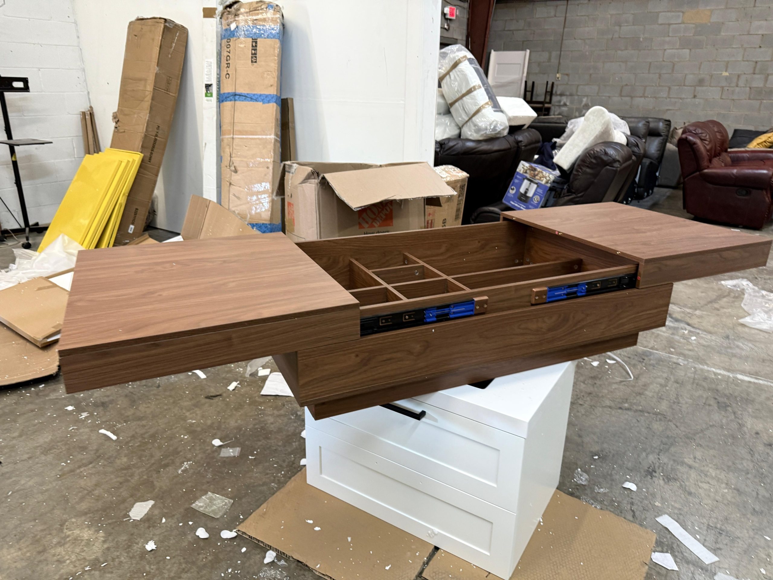 Modern Walnut Rectangular Coffee Table With Sliding Top And Hidden Storage, Elegant Living Room Furniture - Image 2