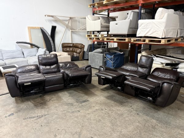 Carey Leather Power Reclining Sofa and Loveseat with Power Headrests - Image 3
