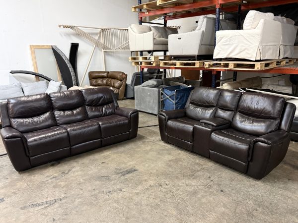 Carey Leather Power Reclining Sofa and Loveseat with Power Headrests - Image 5