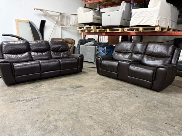 Carey Leather Power Reclining Sofa and Loveseat with Power Headrests