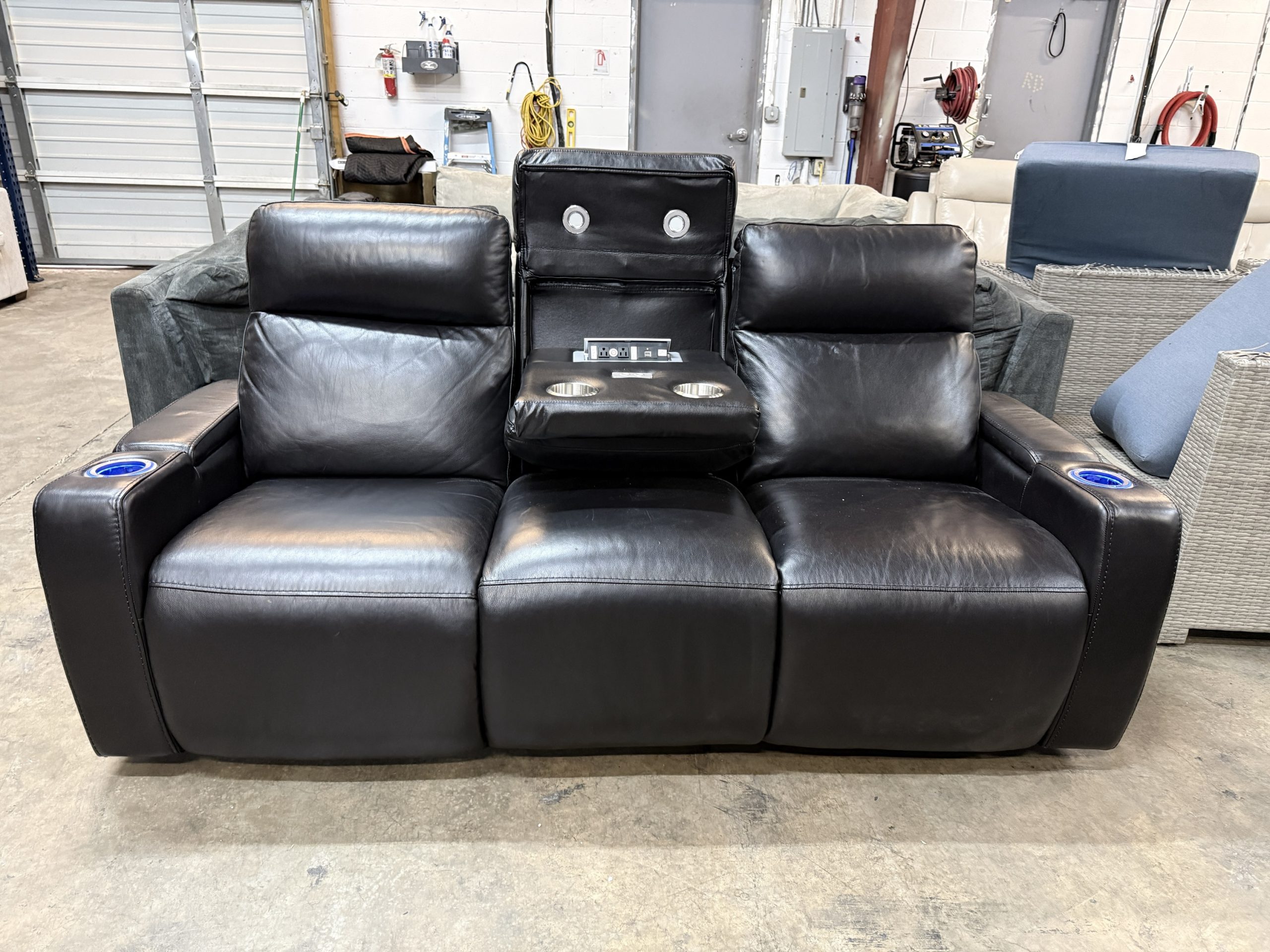 Renaissance Leather Power Reclining Sofa with Drop Down Table - Image 4