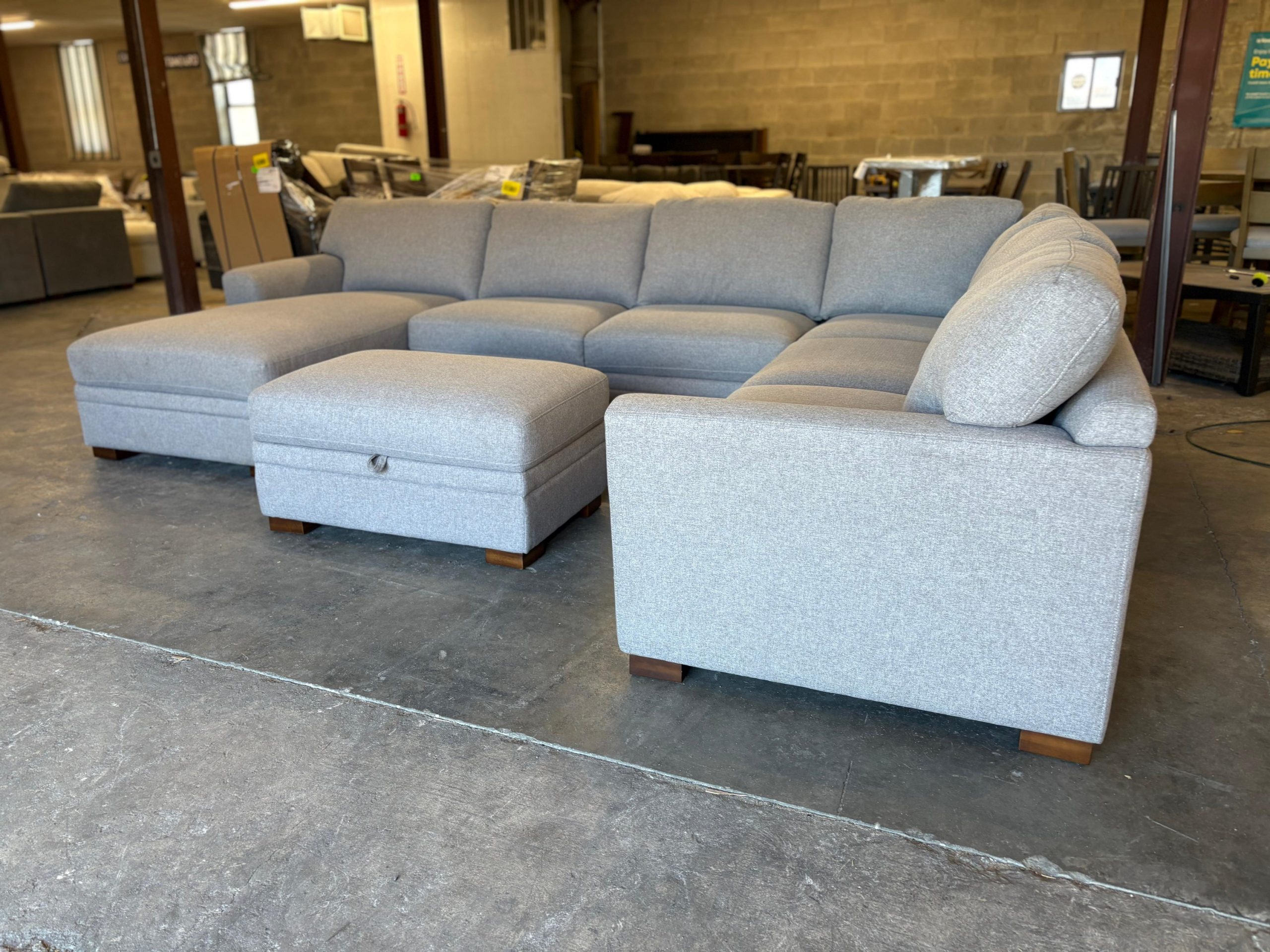 Thomasville Langdon Fabric Sectional with Chaise and Storage Ottoman, Gray - Image 3