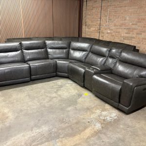 Gray Costco Lauretta 6-Piece Leather Power Reclining Sectional