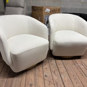 Pair Henredon Murphy Swivel Boucle Chair, Cream