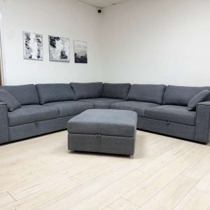 Thomasville Bryden Fabric Sectional with Storage Seats and Ottoman