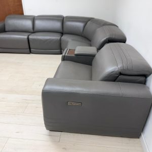 Aiden & Ivy Karson Dark Grey Leather Power Reclining Sectional Sofa
