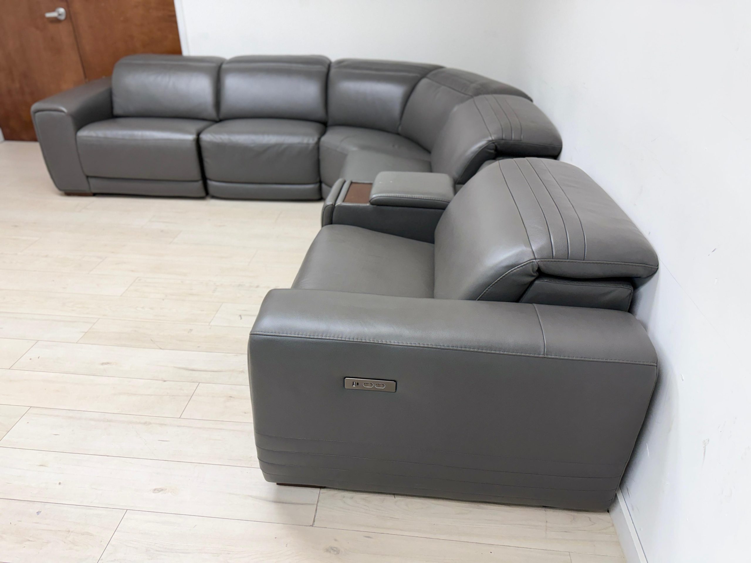 Aiden & Ivy Karson Dark Grey Leather Power Reclining Sectional Sofa