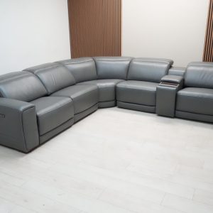 Aiden & Ivy Karson Dark Grey Leather Power Reclining Sectional Sofa