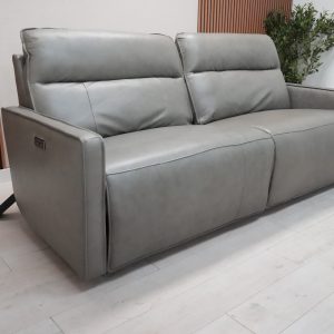 Henredon Keira Leather Zero-gravity Gray Reclining Sofa