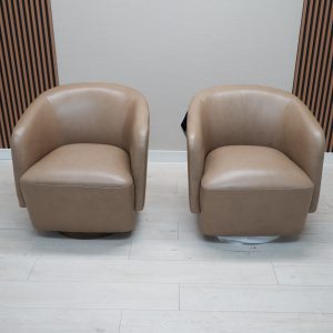 Henredon Murphy Leather Swivel Chair, Light Brown - Pair