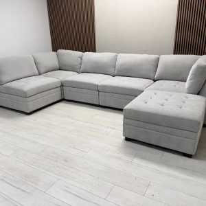 Thomasville Tisdale Boucle Modular Sectional with Storage Ottoman