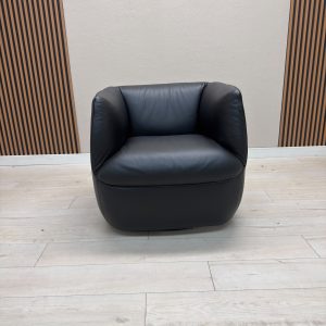 Natuzzi Group Leather Swivel Accent Chair Black