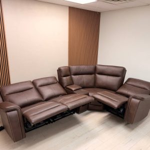 Flexsteel Griffin dark brown Italian leather zero gravity reclining sectional with power headrests
