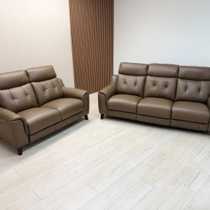 Malibu 2-piece Leather Power Reclining Set with Power Headrests – Sofa and Loveseat