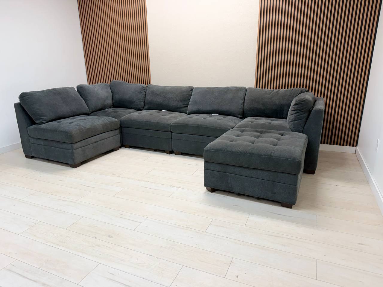 Thomasville Tisdale 6-piece modular sectional in dark gray fabric with storage ottoman - view 2