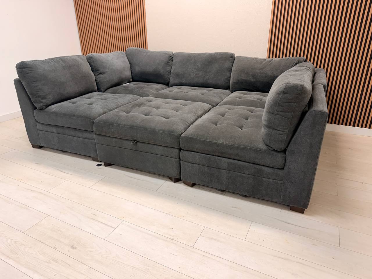 Thomasville Tisdale 6-piece modular sectional in dark gray fabric with storage ottoman - view 4