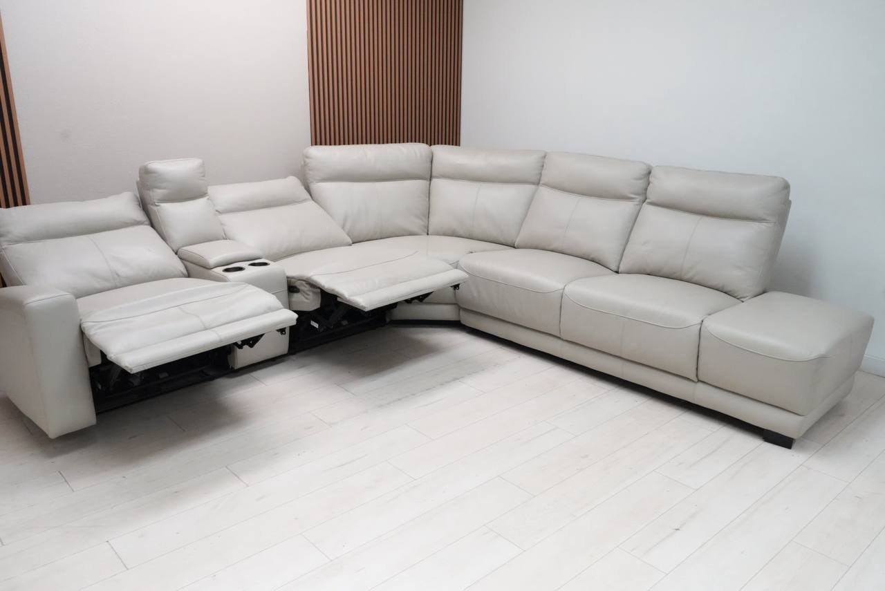 Abbyson Kimmel gray top-grain leather power reclining sectional sofa with console and power headrests - view 2