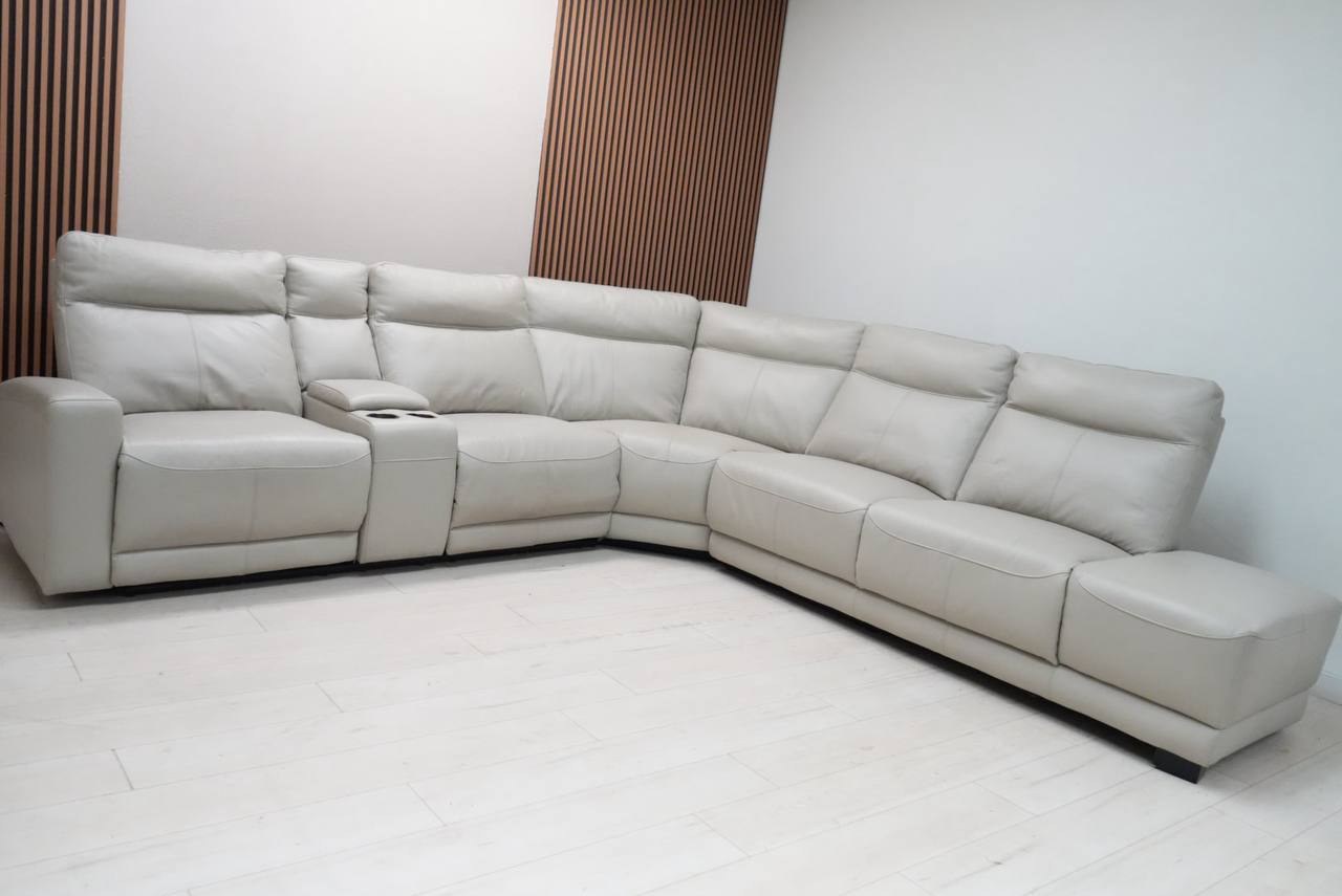 Abbyson Kimmel gray top-grain leather power reclining sectional sofa with console and power headrests - view 3