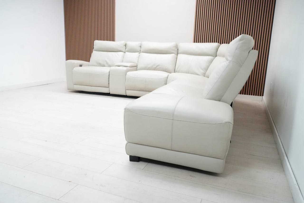 Abbyson Kimmel gray top-grain leather power reclining sectional sofa with console and power headrests - view 4
