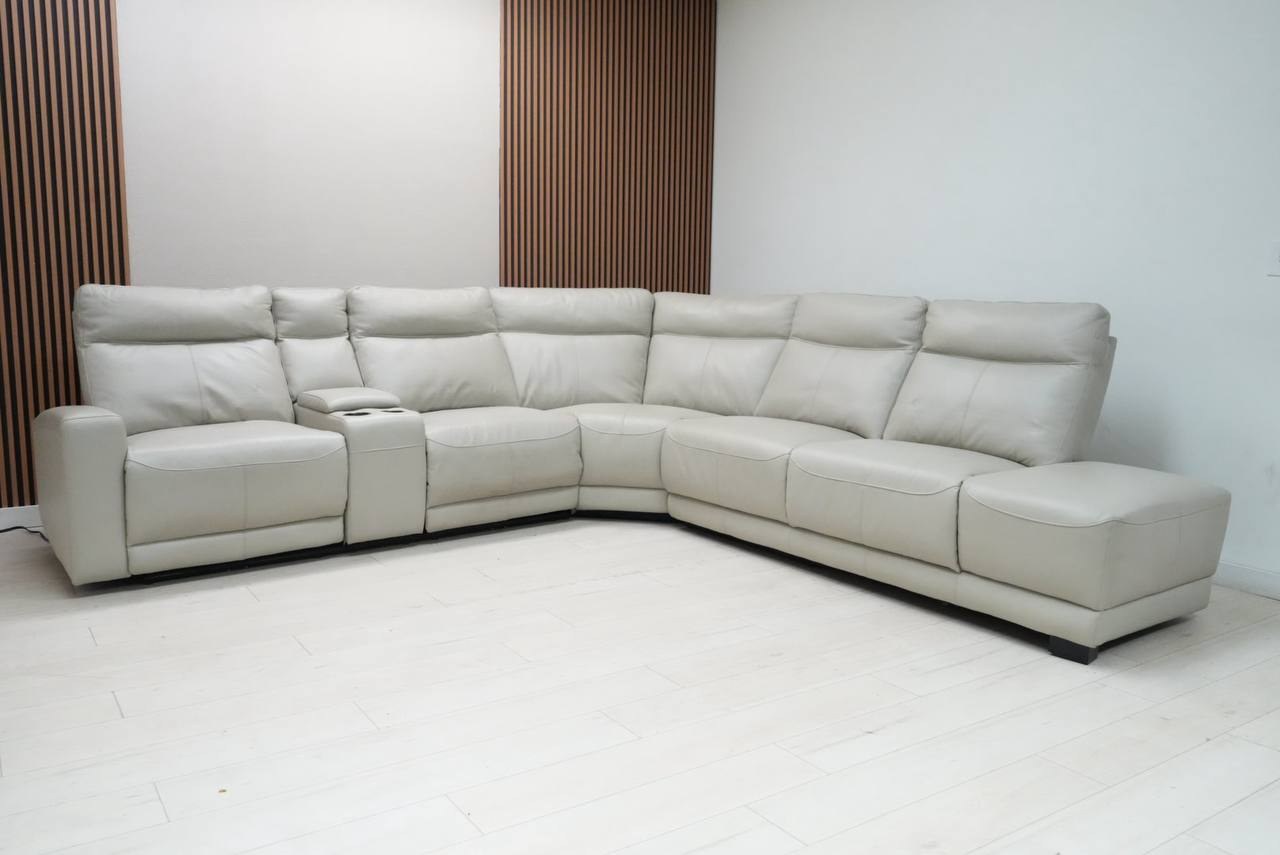 Abbyson Kimmel gray top-grain leather power reclining sectional sofa with console and power headrests - view 5