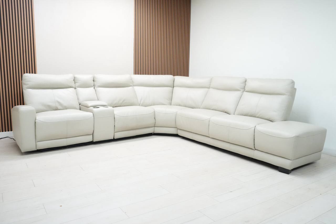 Abbyson Kimmel gray top-grain leather power reclining sectional sofa with console and power headrests - view 6