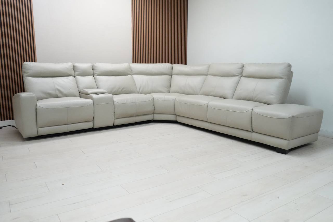 Abbyson Kimmel gray top-grain leather power reclining sectional sofa with console and power headrests - view 7