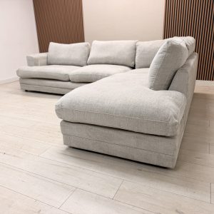 Aiden & Ivy Derry beige fabric chaise sectional sofa in a Charlotte, NC living room