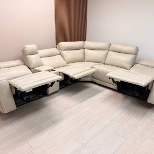 Gilman Creek Gearhart ivory top-grain leather power reclining sectional sofa