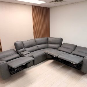 Gilman Creek Sweeney gray fabric power reclining sectional with power headrests