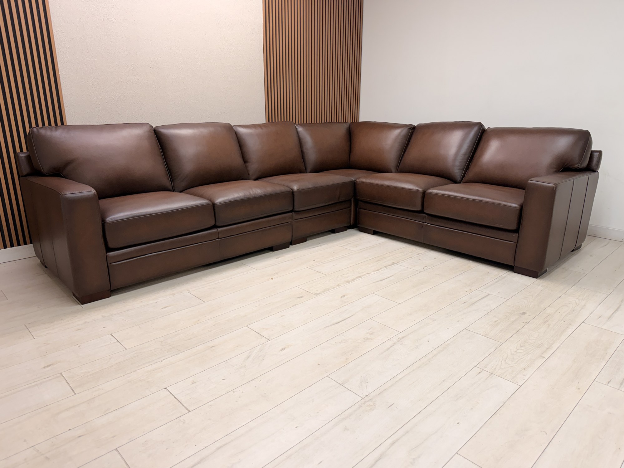 Prospera Home Luca 4-piece dark brown top grain leather L-shaped sectional sofa - view 2