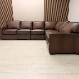 Prospera Home Luca 4-piece dark brown top grain leather L-shaped sectional sofa