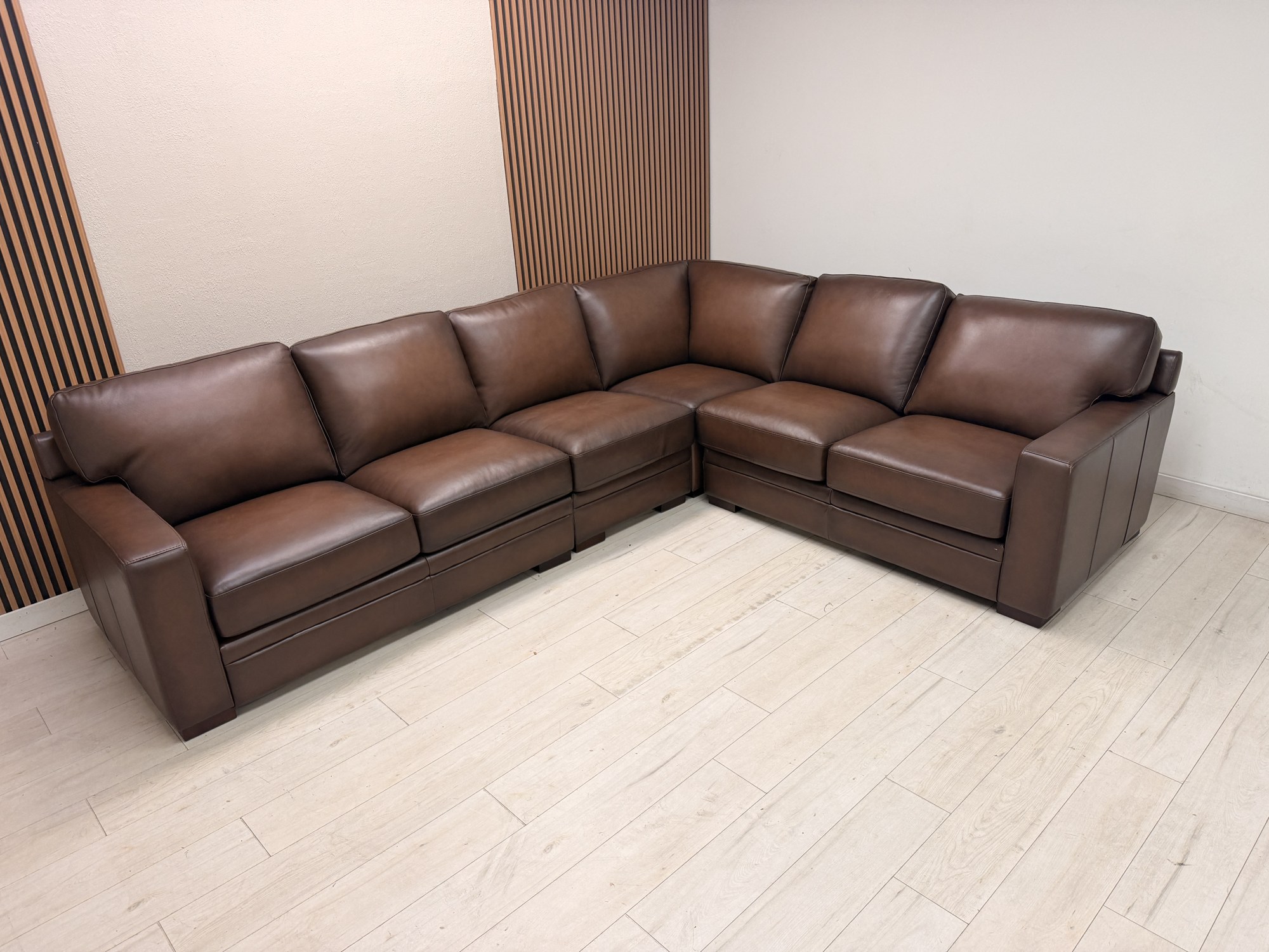 Prospera Home Luca 4-piece dark brown top grain leather L-shaped sectional sofa - view 5