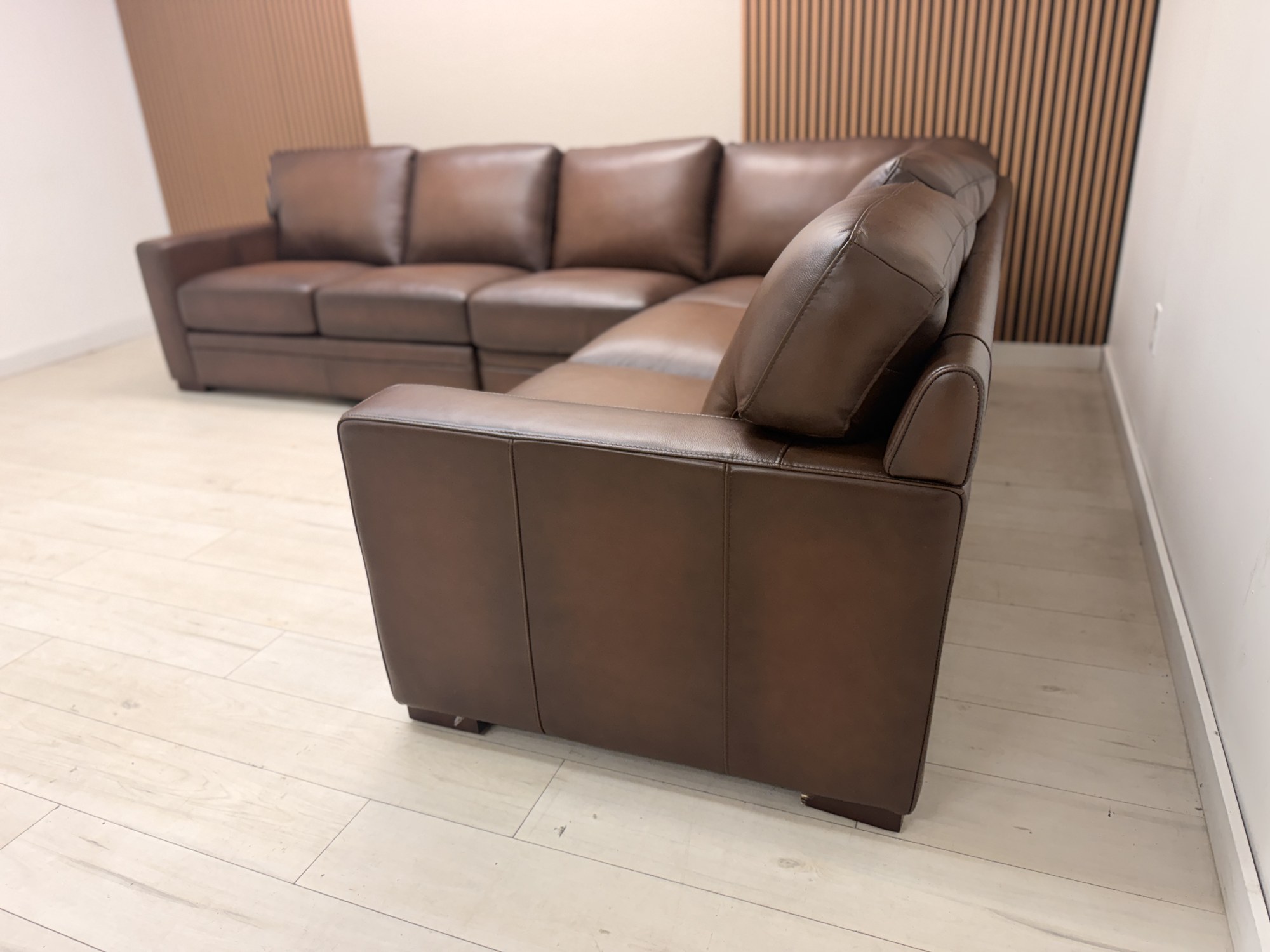 Prospera Home Luca 4-piece dark brown top grain leather L-shaped sectional sofa - view 6
