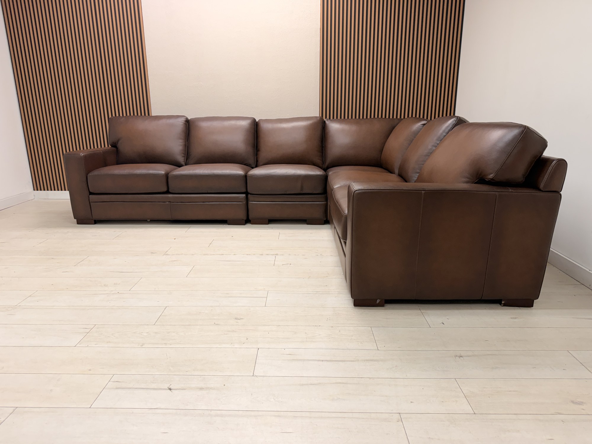 Prospera Home Luca 4-piece dark brown top grain leather L-shaped sectional sofa