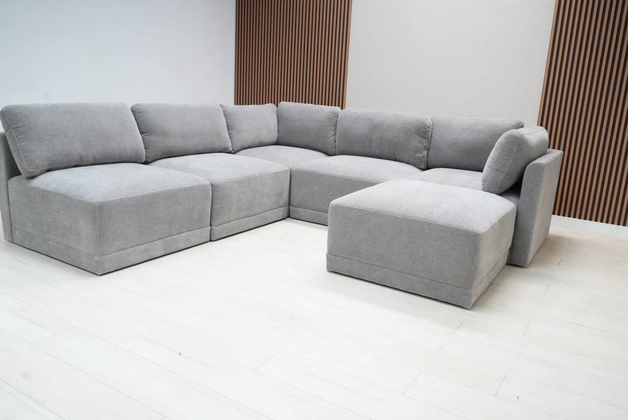 Thomasville Fallon gray fabric 6-piece modular sectional with storage ottoman - view 2