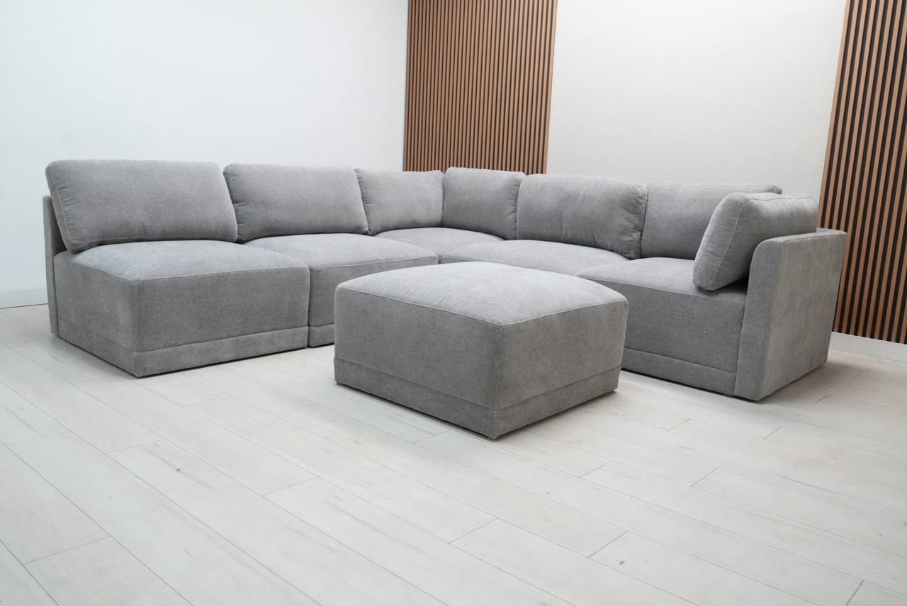 Thomasville Fallon gray fabric 6-piece modular sectional with storage ottoman - view 4