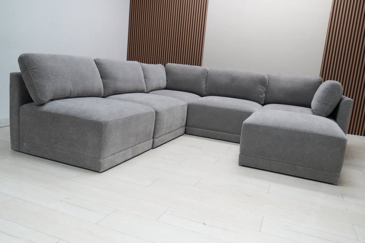 Thomasville Fallon gray fabric 6-piece modular sectional with storage ottoman - view 5