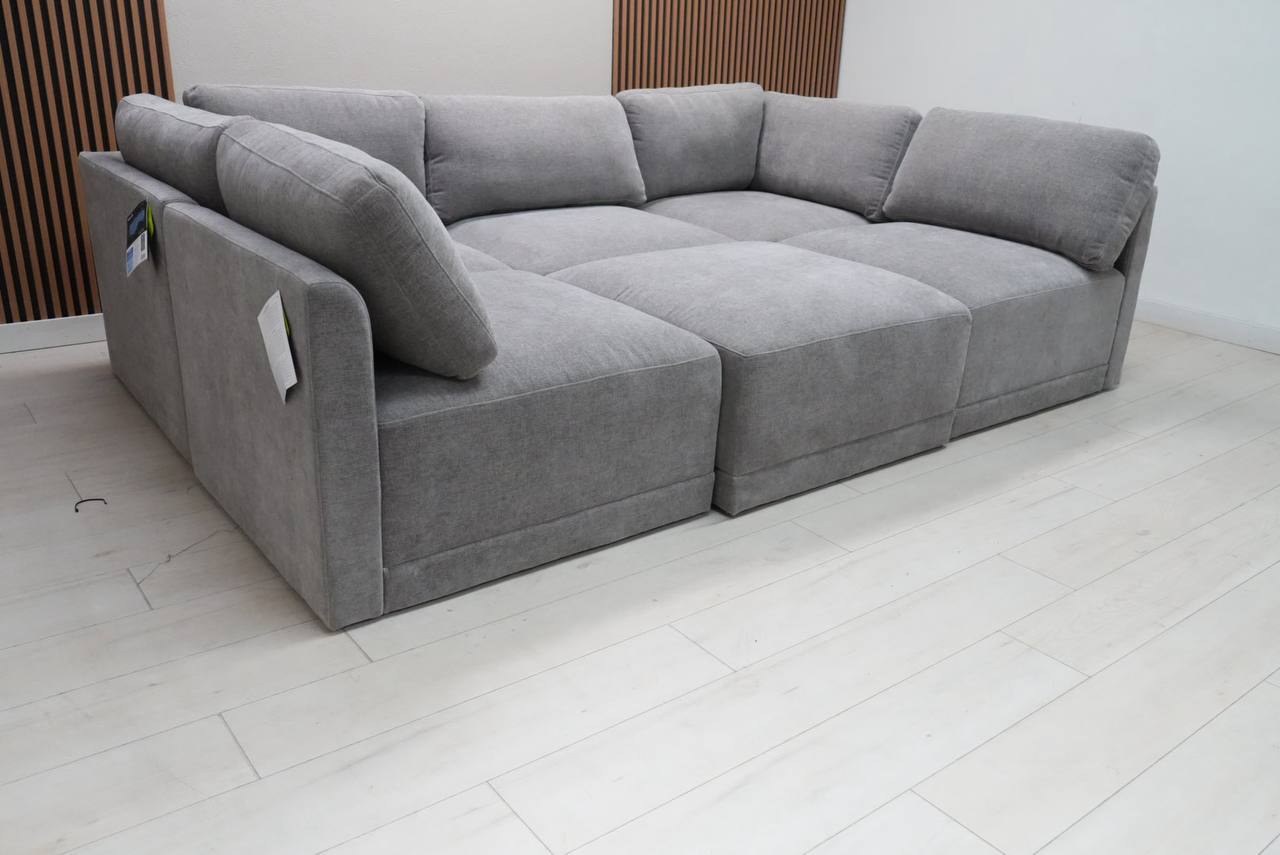 Thomasville Fallon gray fabric 6-piece modular sectional with storage ottoman - view 8
