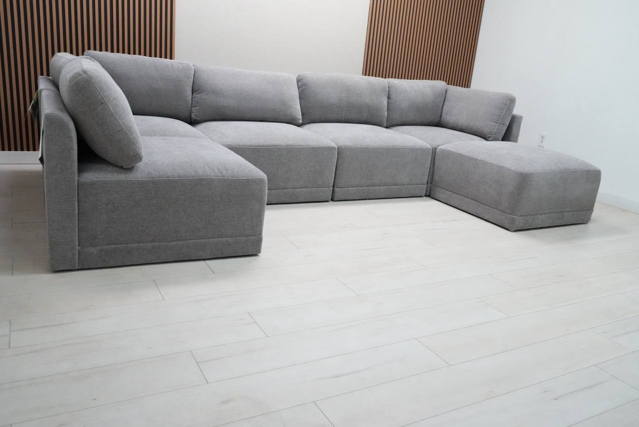 Thomasville Fallon gray fabric 6-piece modular sectional with storage ottoman - view 9