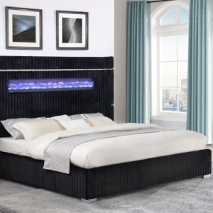 2215 Upholstered Bed with Fireplace Headboard, Black – view 1