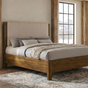 Adderley Upholstered Panel Bed, Cream and Warm Brown – view 1