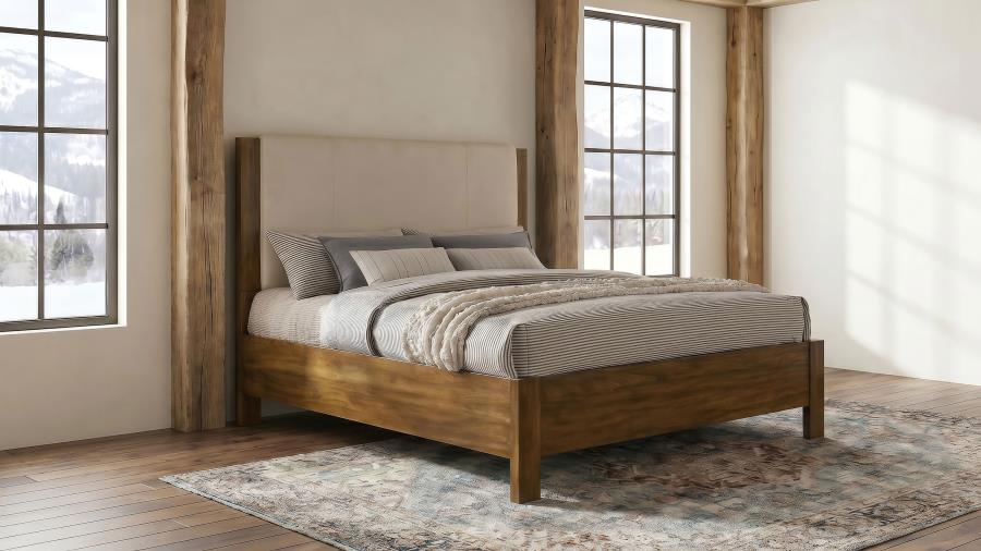 Adderley Upholstered Panel Bed, Cream and Warm Brown – view 1