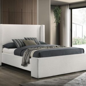 Alamosa Bouclé Wingback Platform Bed, White – view 1