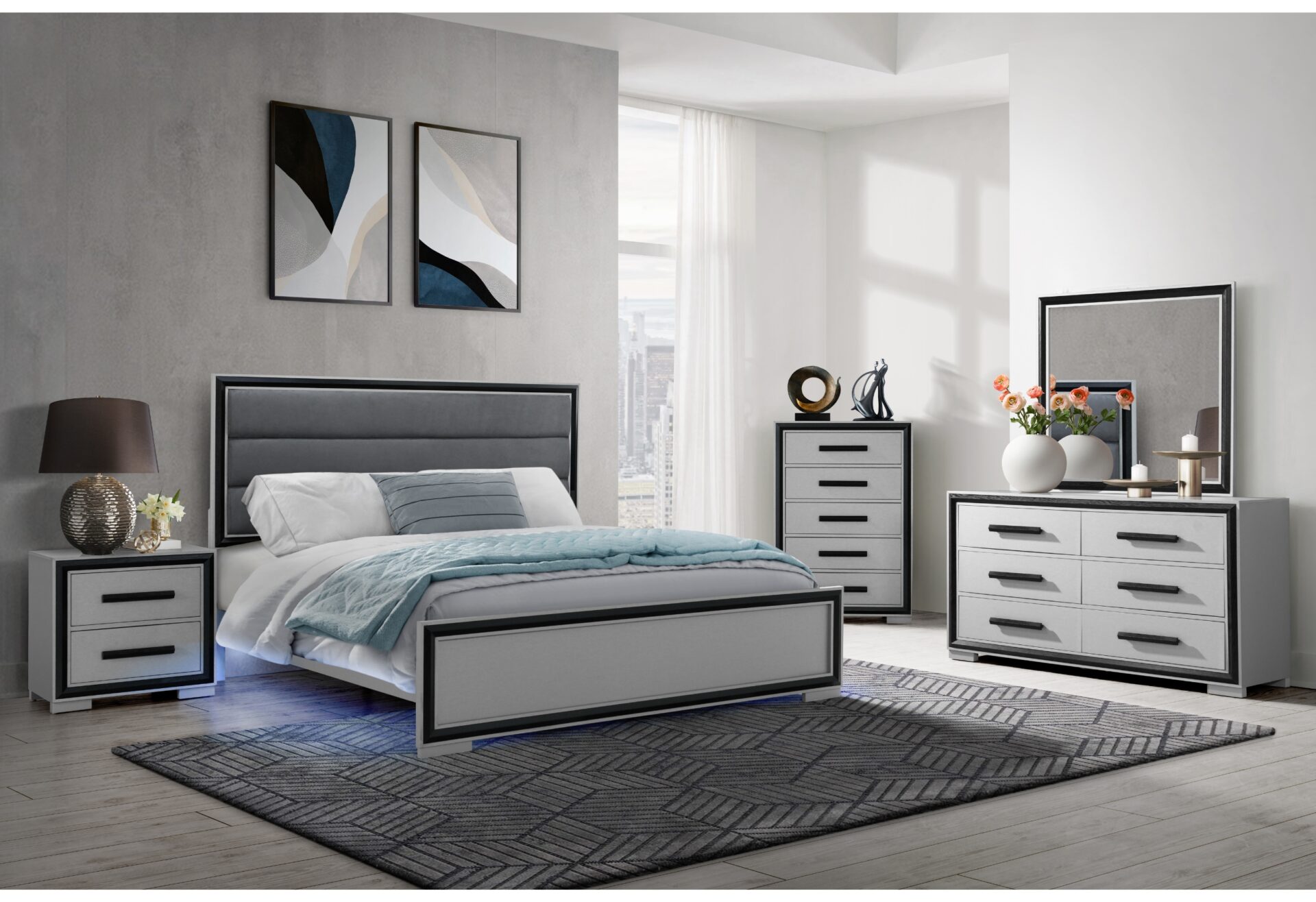Amelia Bed with LED, Grey/Black – view 2