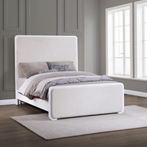 Anastasia Upholstered Panel Bed, Pearl White – view 1