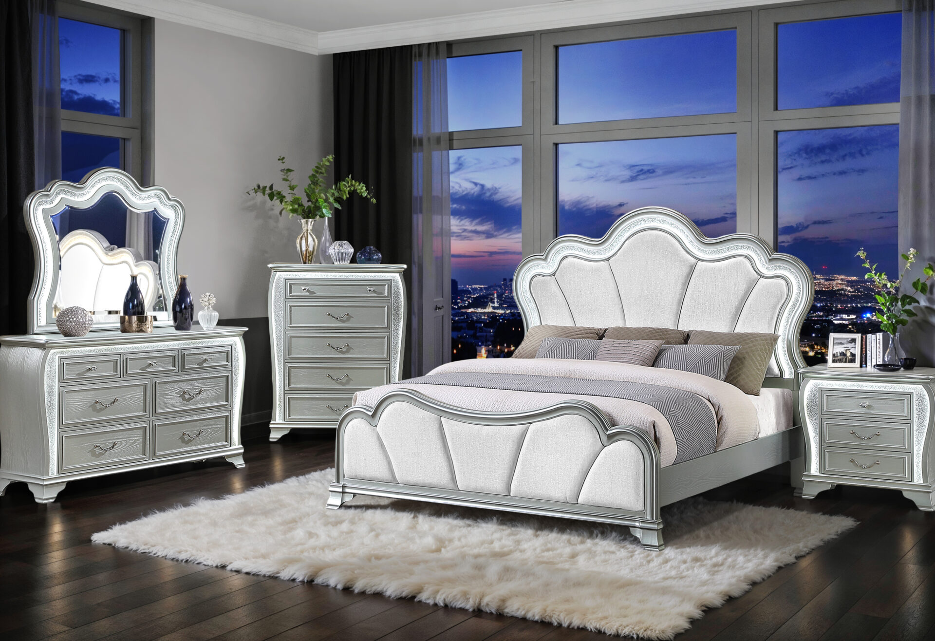 Aria Bed with LED, Silver – view 4